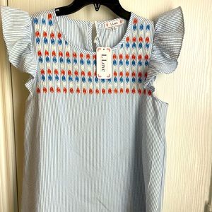 LLove brand Blue and white summer blouse